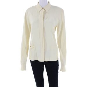 Genny Way Womens Textured Long Sleeve Button Up Blouse Cream Size M